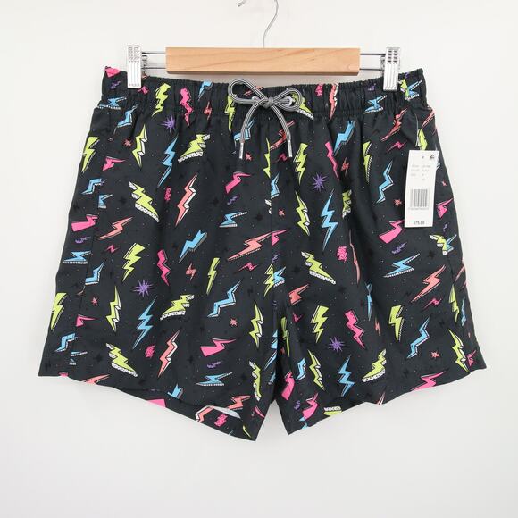 Boardies Apparel Mens Swim Trunks Black Lightning Bolt Neon Print Size M NWT - Picture 1 of 14